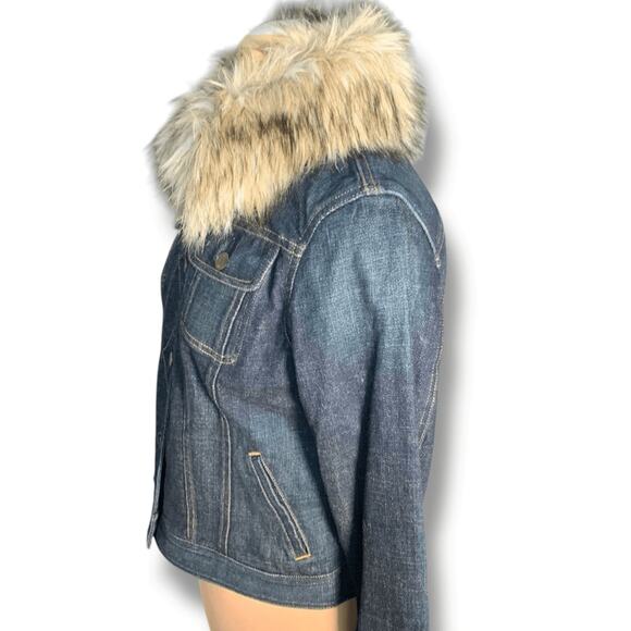 Vintage Ralph Lauren Denim Jacket Removable Faux Fur Collar Boho Western Small - Picture 2 of 14